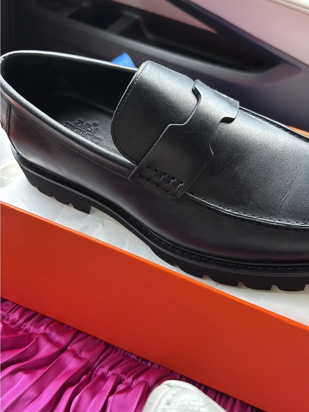 Black Leather Penny Loafers - Men